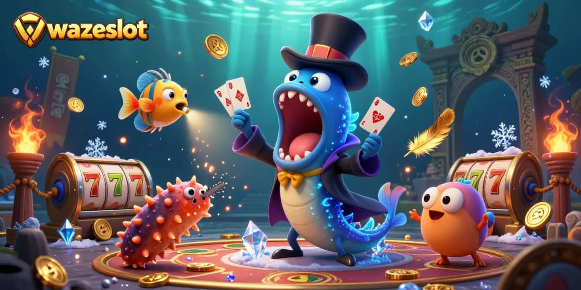 Wazeslot players enjoy card tricks from a magical underwater casino experience.