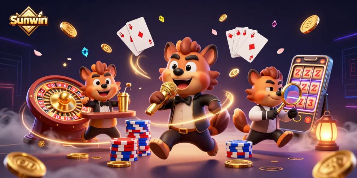 Experience thrilling fun at sunwin's vibrant casino with hyena characters and golden treasures.