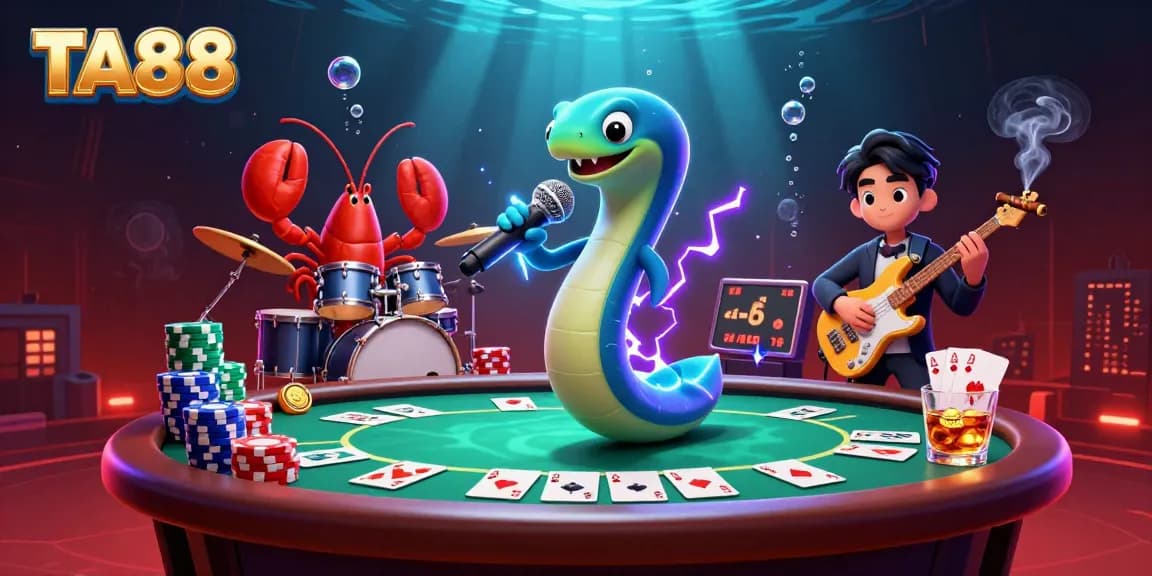 Experience TA88's electrifying performance underwater, surrounded by vibrant casino action and game elements.