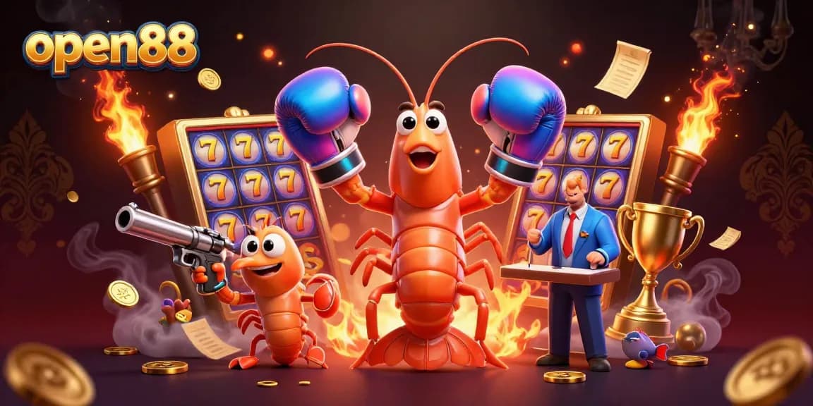 Experience thrilling gameplay at open88 with vibrant illustrations of casino action, slots, and dynamic elements.
