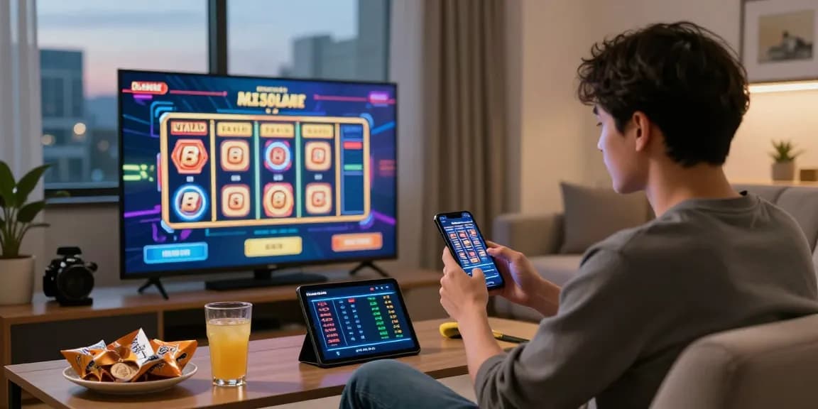 Pengguna aktif bermain slot online di 337sports dengan suasana santai di ruang tamu modern.