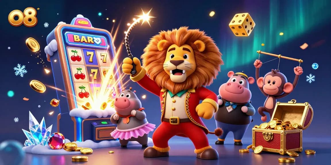 Spinning the jackpot at O8 with vibrant characters and thrilling game action in the casino.