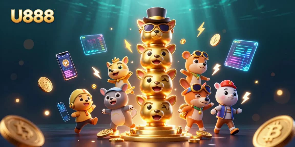 Engaging U888 crypto casino scene with a golden totem and vibrant elements enhancing the gaming experience.
