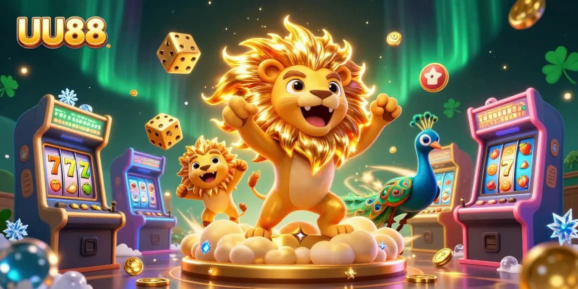 Experience thrilling action at UU88 with vibrant 3D slots and golden dice illuminating the casino.