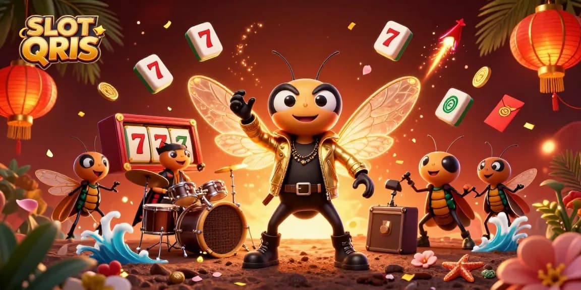 Experience the excitement of SLOT QRIS with a 3D illustration featuring vibrant characters, dynamic game elements, and rich casino details.