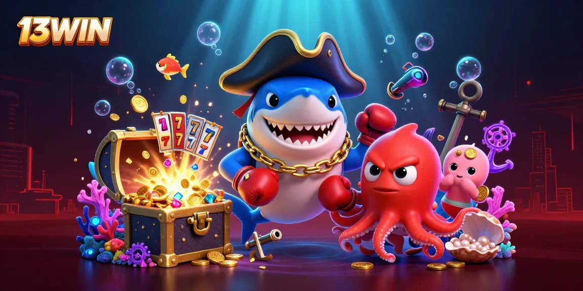 Experience exciting wins with 13WIN as pirate-themed characters and rich casino elements create a vibrant, engaging atmosphere