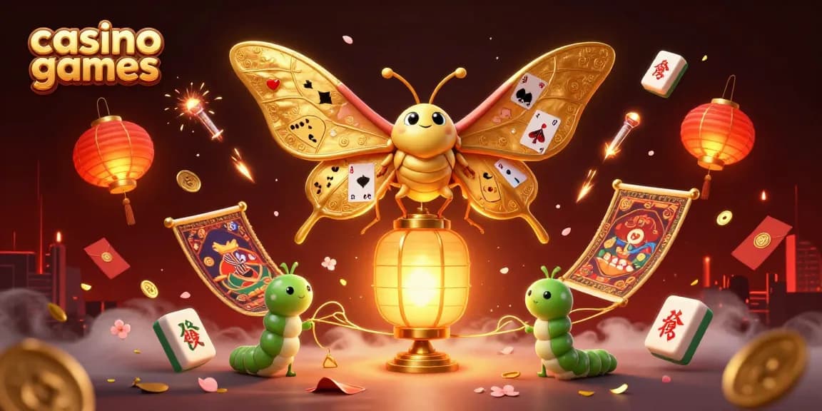 Engage with exciting casino games featuring a grand moth and vibrant gold elements.