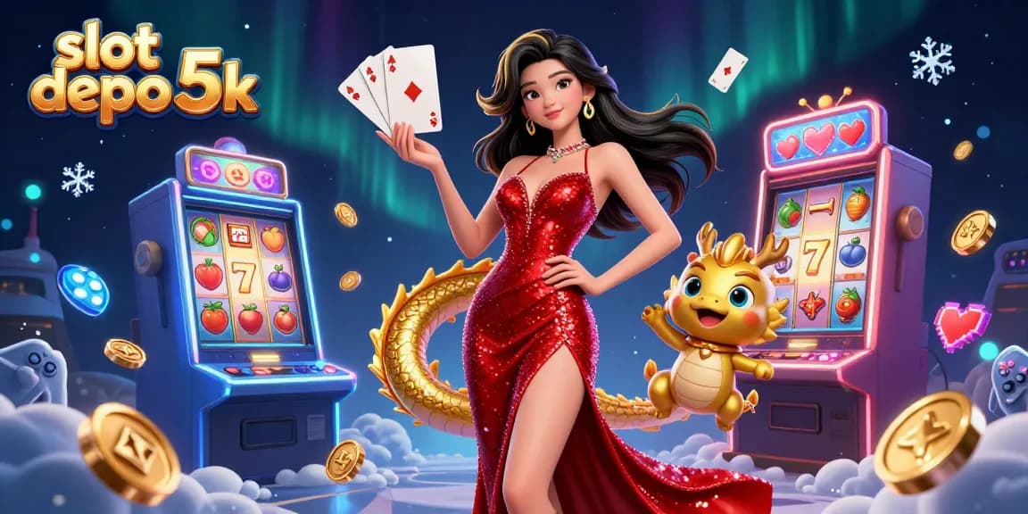 Spin to win with slot depo 5k in this vibrant casino-themed illustration featuring stunning gaming elements.