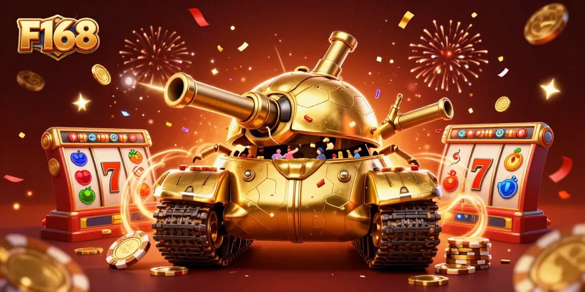 Experience the excitement of F168 with a vibrant 3D casino scene featuring a golden beetle tank.