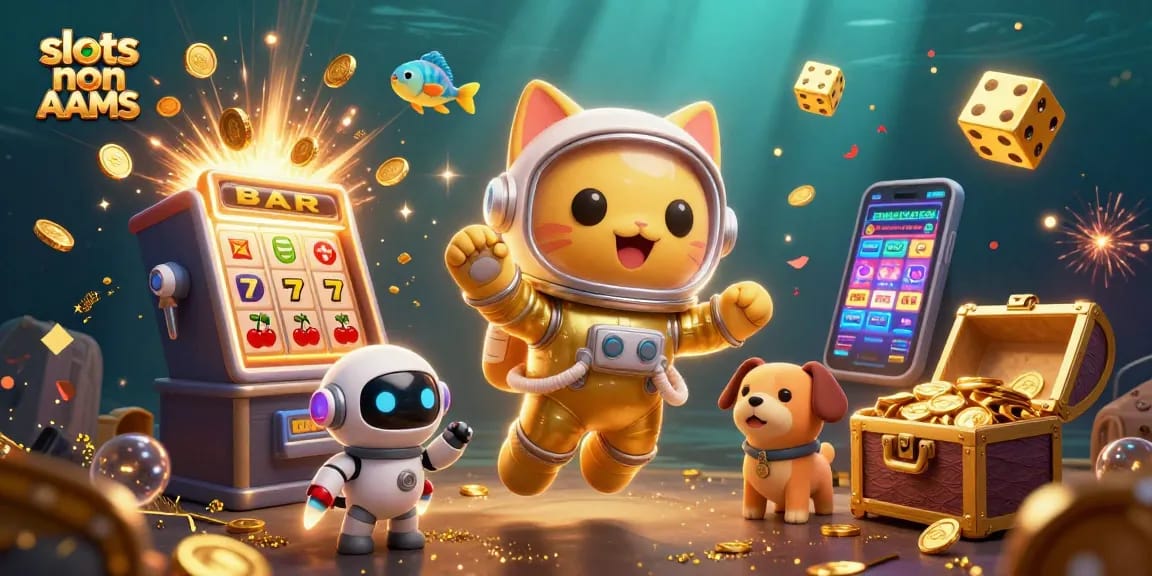 Gira con entusiasmo sui slot non AAMS in una vivace scena di casinò 3D piena di azione.