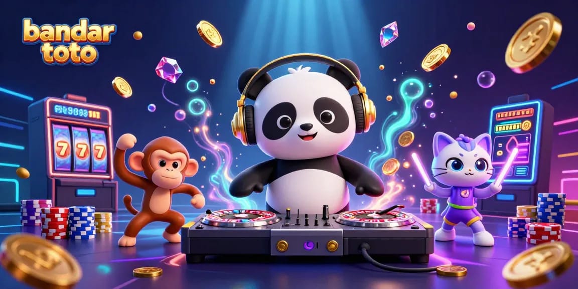 Engage in exciting gameplay at bandar toto slot with a lively DJ panda and vibrant casino elements.