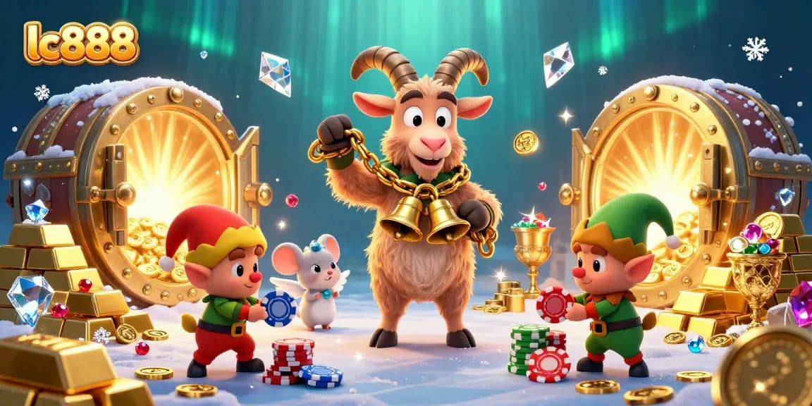 Experience thrilling gaming at lc888 with cartoon Krampus overseeing a festive casino heist.