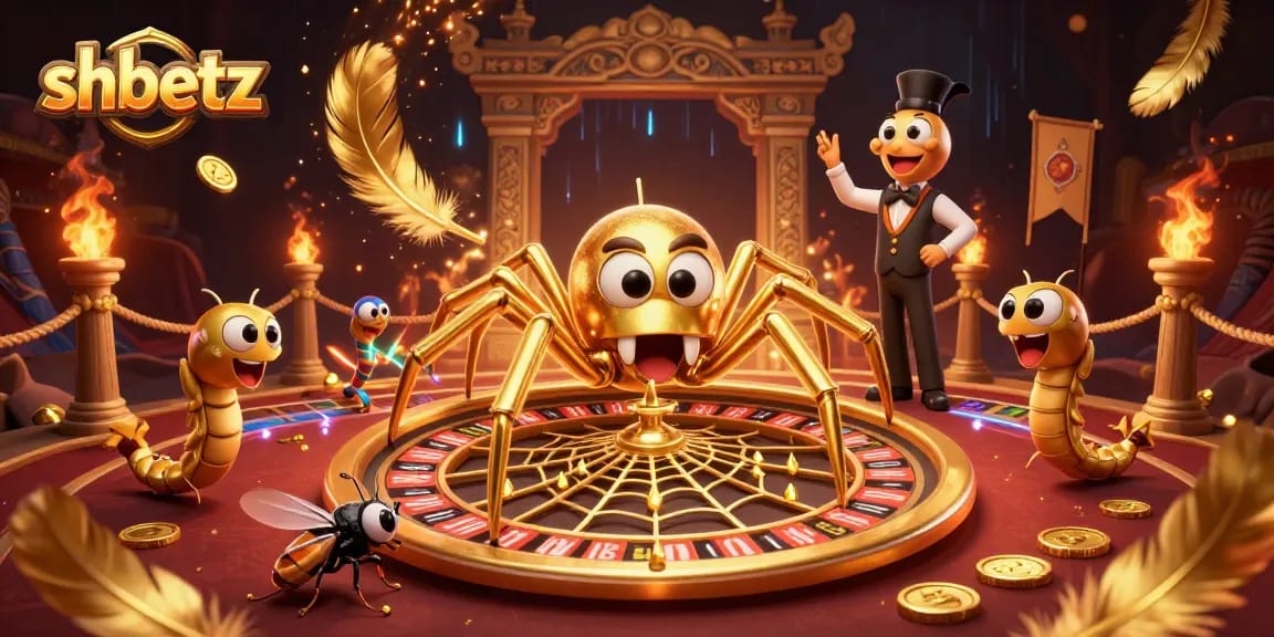 Experience thrilling bets at shbetz with a spider-themed roulette web illustration.