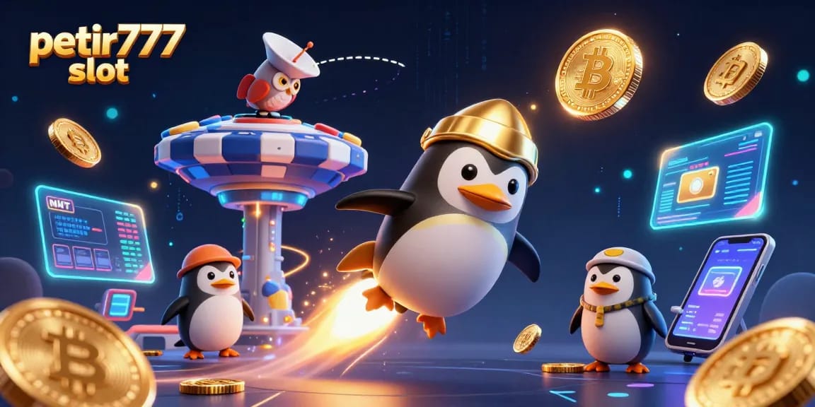 Experience the excitement of petir777 slot with a vibrant 3D casino scene filled with playful characters and glowing elements.