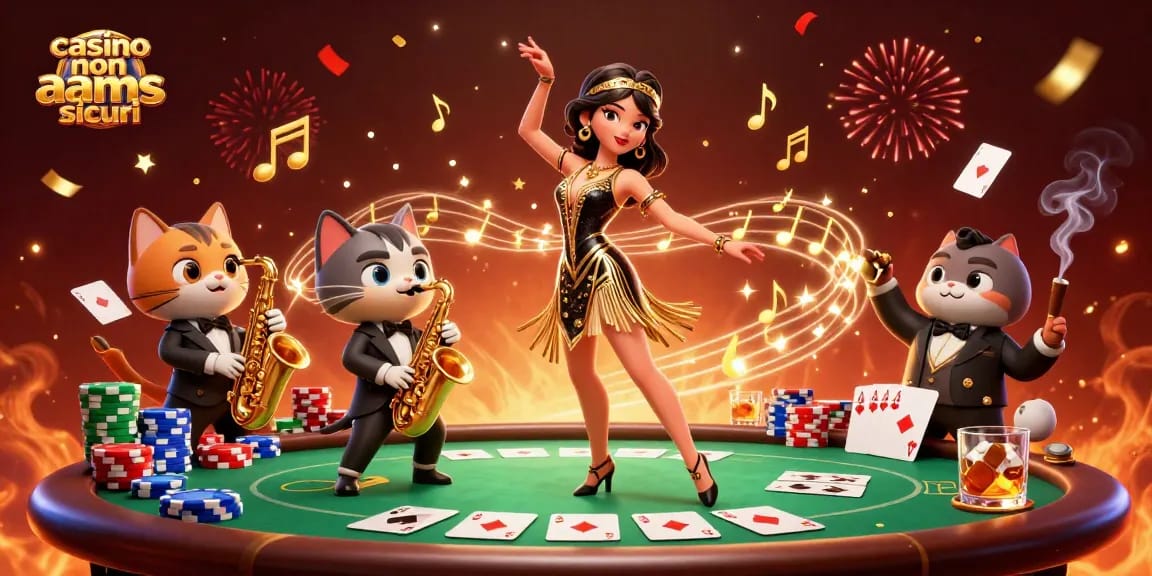 Mostra casino non aams sicuri con personaggi vivaci, elementi di poker e design dinamico in azione.