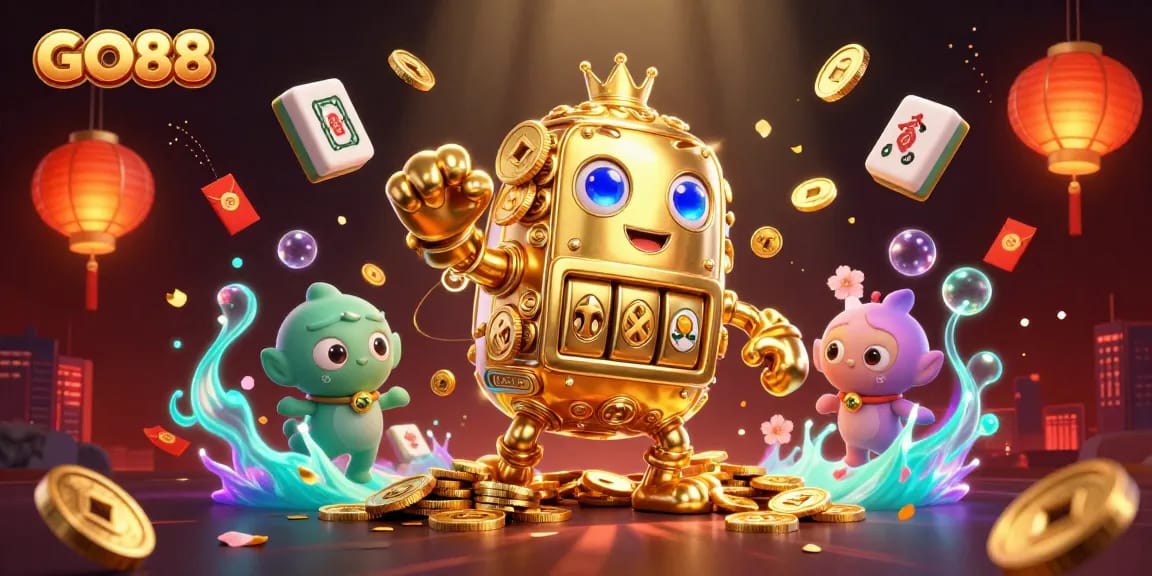 Experience thrilling gameplay at GO88 with this vibrant, dynamic 3D casino illustration.