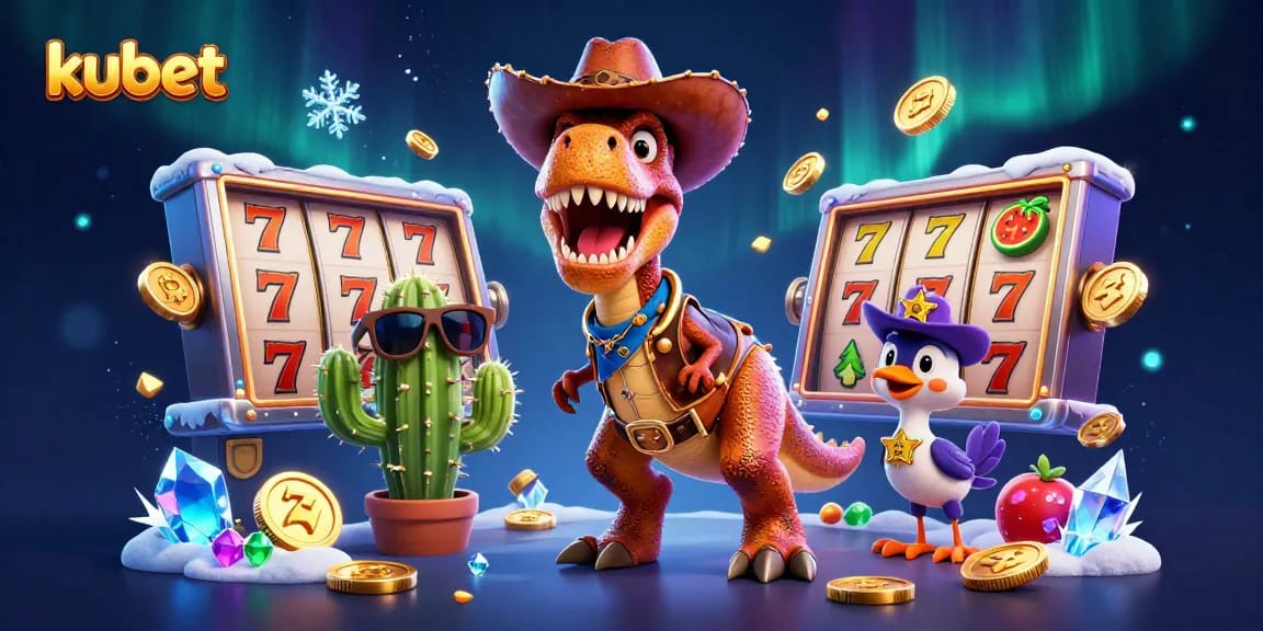 Join kubet's thrilling slot adventure with a T-Rex cowboy and treasure galore!