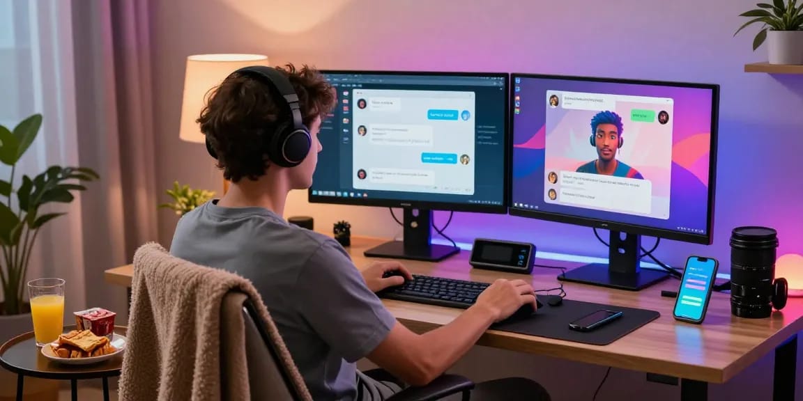 Engaging interaction with nsfw ai chatbot in a cozy modern home office.