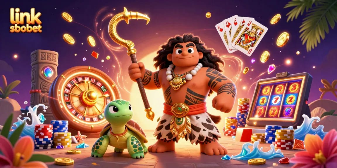 Experience the thrill of betting with link sbobet, featuring a demigod hawk and vibrant casino elements.