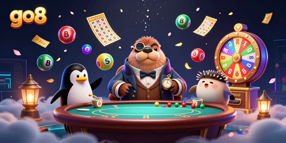 Play engaging casino games at go8 with cartoon walrus, penguin dealer, and lively elements.