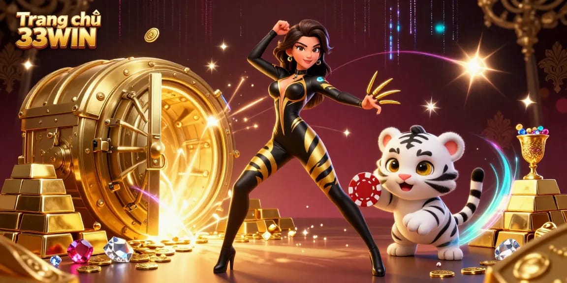 Engage with thrilling action on Trang chủ 33WIN featuring a captivating scene with a 3D woman in a catsuit.