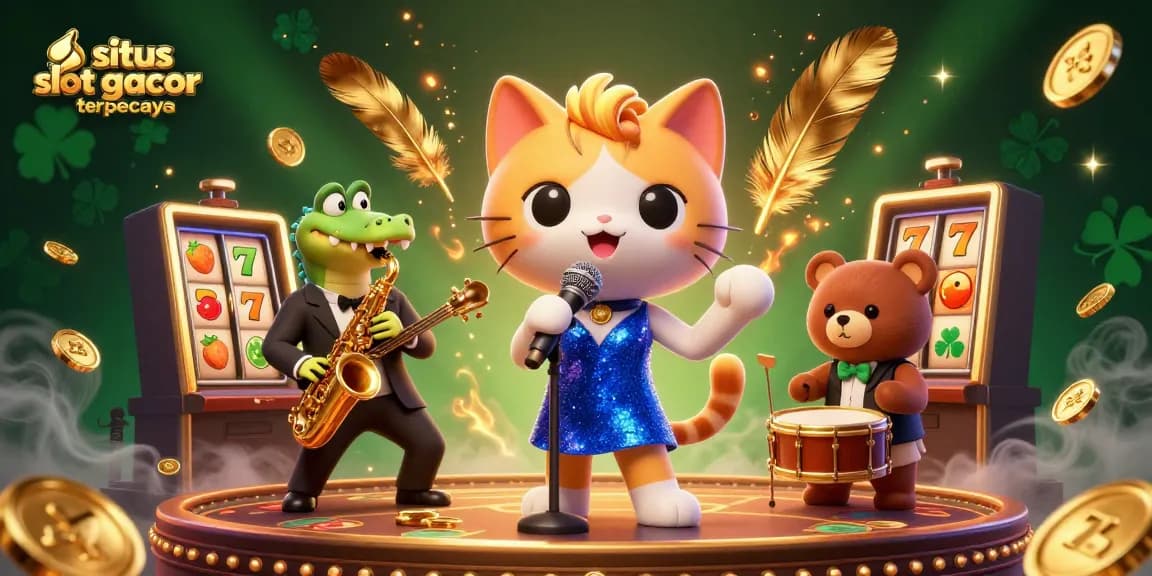 Experience thrilling wins at situs slot gacor terpercaya with cartoon characters in a lively casino setting.