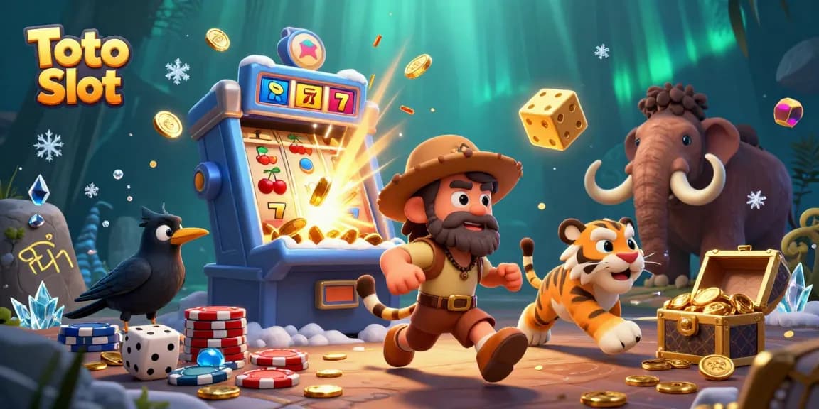 Experience electrifying Toto Slot action with cavemen and sabertooth tigers in a vibrant casino