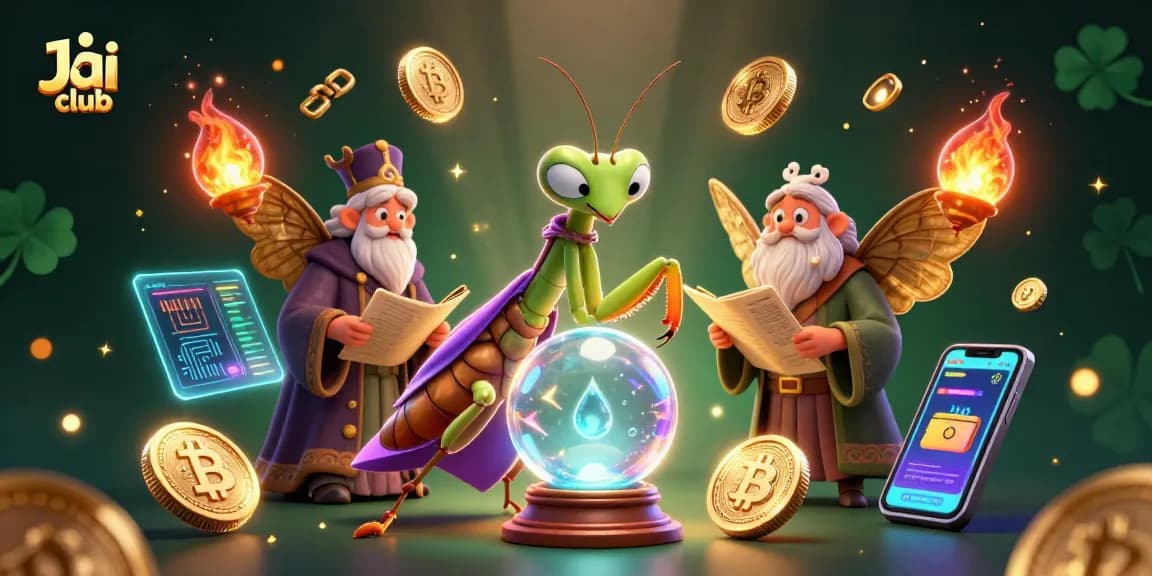 Engage in thrilling gameplay at Jai club amidst vibrant 3D characters and glowing crypto elements.