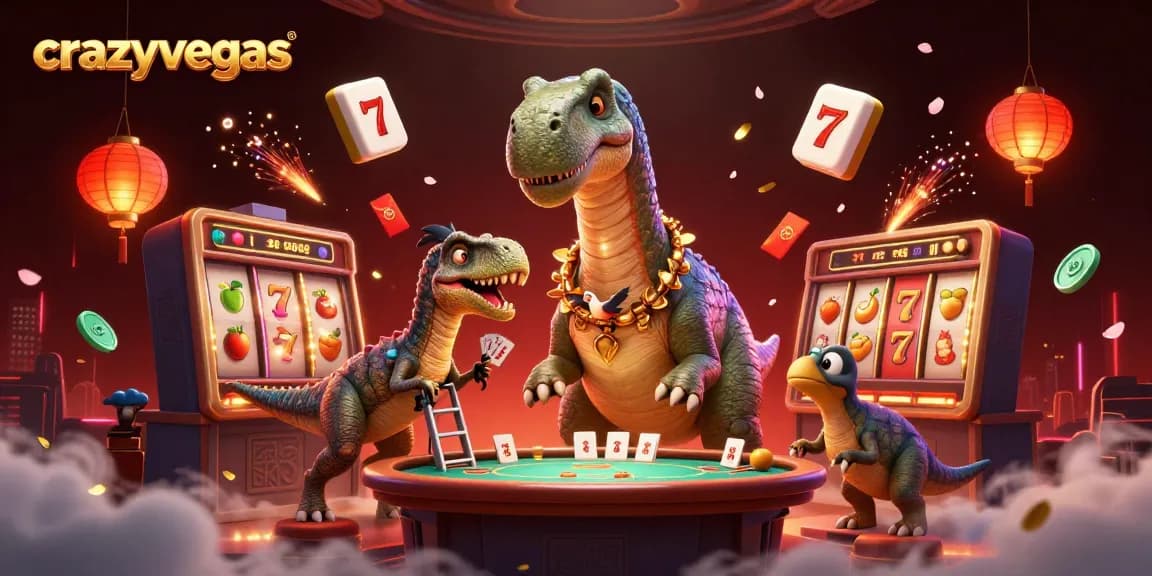 Experience excitement at crazyvegas with a lively casino scene featuring slots, card games, and dynamic characters.