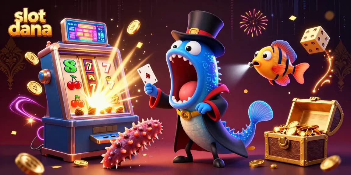 Engage with slot dana gaming through this vibrant 3D illustration showcasing creative characters and casino elements.