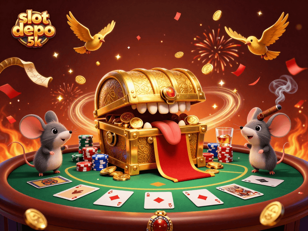 Experience thrilling gameplay with slot depo 5k while chasing big wins in this vibrant casino scene.