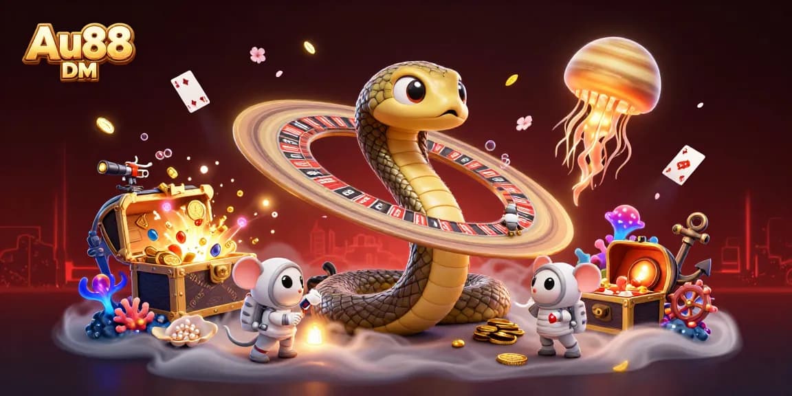 Engage with Au88 DM gameplay as astronaut mice bet on a celestial roulette wheel with vivid cosmic elements.