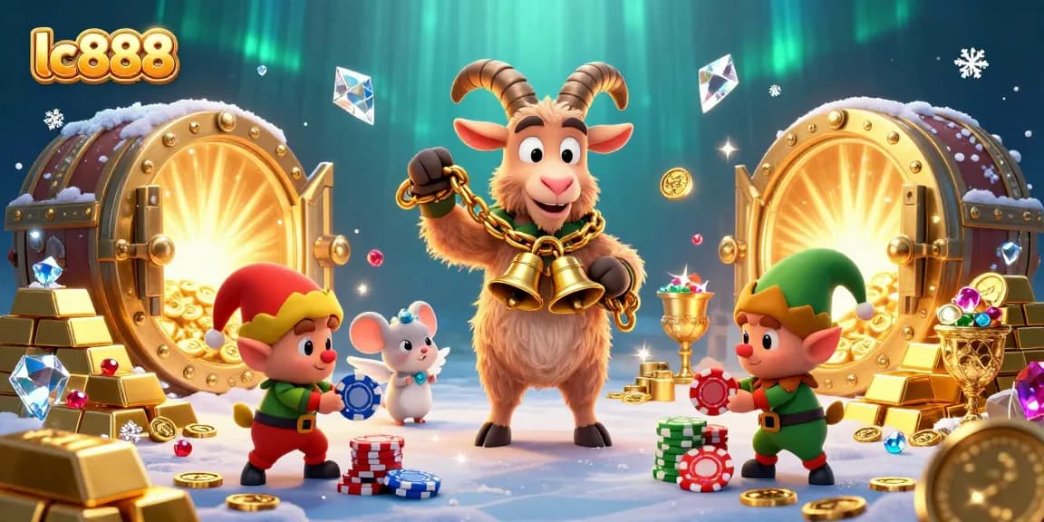 Experience thrilling gaming at lc888 with cartoon Krampus overseeing a festive casino heist.