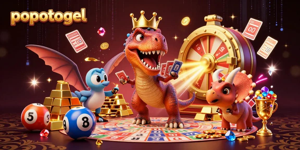 Experience the thrill of popotogel with vibrant lottery excitement and gambling charm in a 3D illustration.