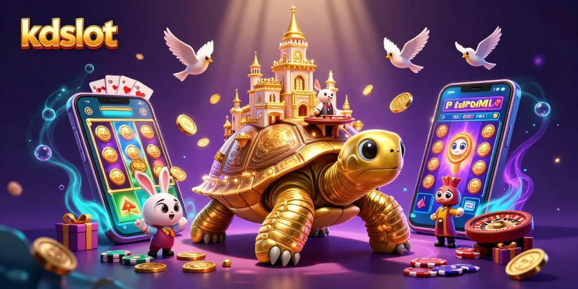 Engage with kdslot and immerse in vibrant casino action featuring a golden tortoise and dynamic game elements.