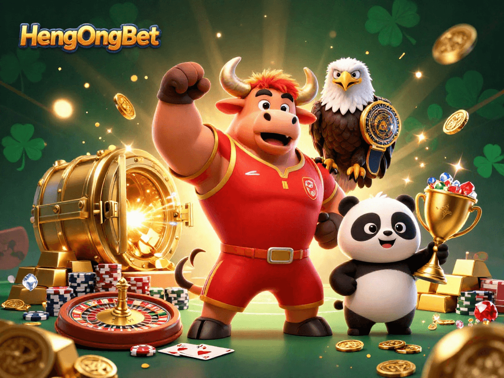 Experience thrilling wins at HengOngBet with a vibrant 3D casino celebration scene.