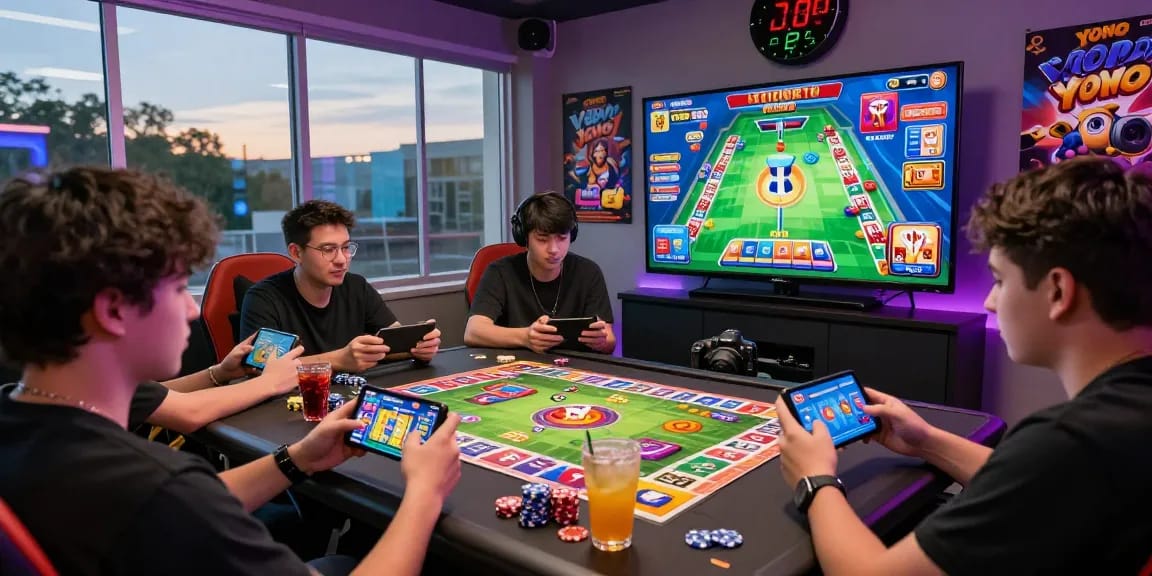 Exciting gathering of players enjoying the best yono games 2026 at a vibrant gaming setup.