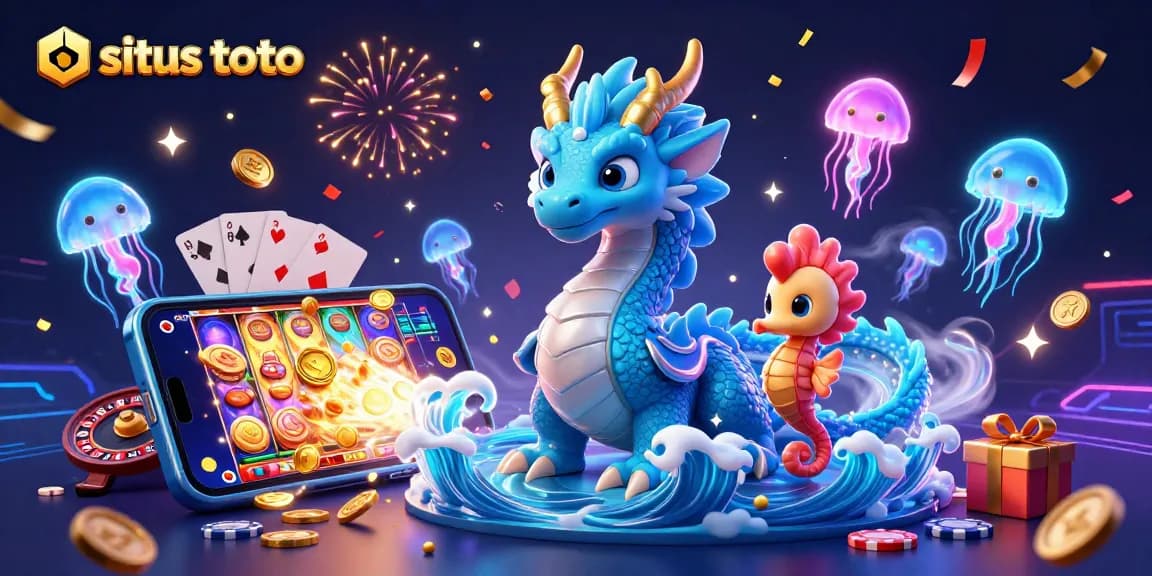 Play exciting games at situs toto with a breathtaking dragon, knight, and colorful casino elements.