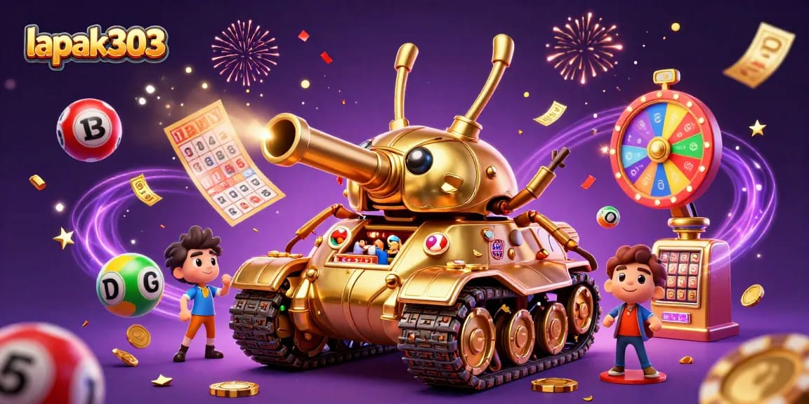 Permainan menarik lapak303 dengan kasino mini dalam sebuah tank kumbang emas 3D yang meriah.