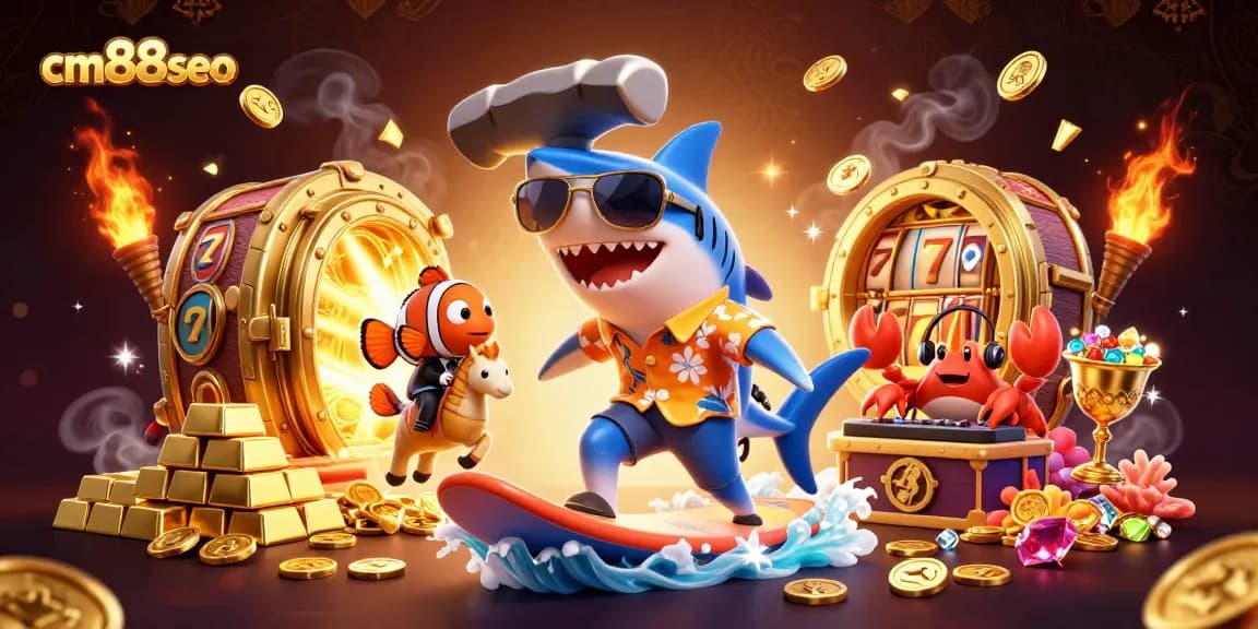 Experience the thrill of cm88seo with vibrant casino elements in a dynamic, colorful scene.