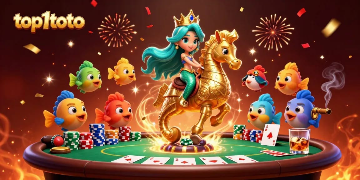 Join the excitement with top1toto in a vibrant sea-themed poker adventure filled with characters and casino elements.