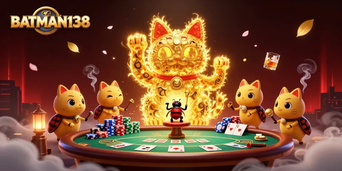 Engage with BATMAN138's vibrant casino scene showcasing dynamic gaming elements and good fortune.