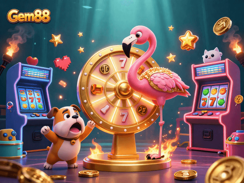 Spin the Gem88 prize wheel with colorful carnival excitement in a vibrant casino scene