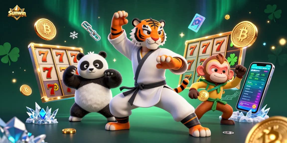 Play Sunwin's exciting slot games with golden loot and immersive characters in a vibrant casino atmosphere.