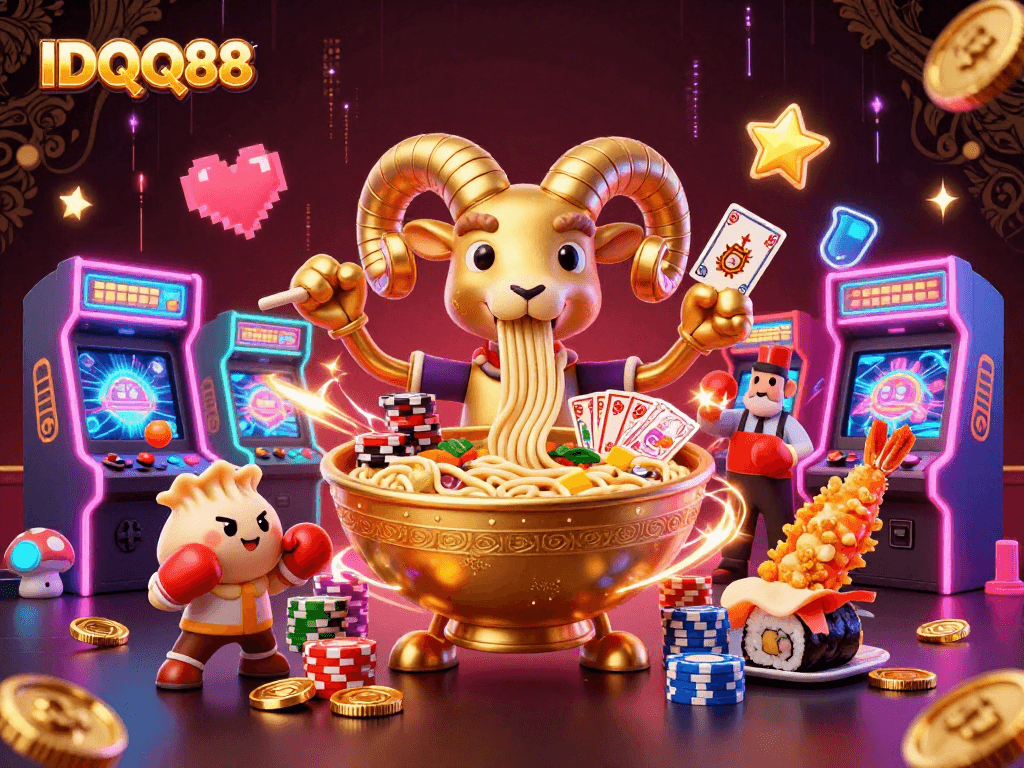 Engage in thrilling gameplay at IDQQ88 with vibrant 3D characters and casino elements.