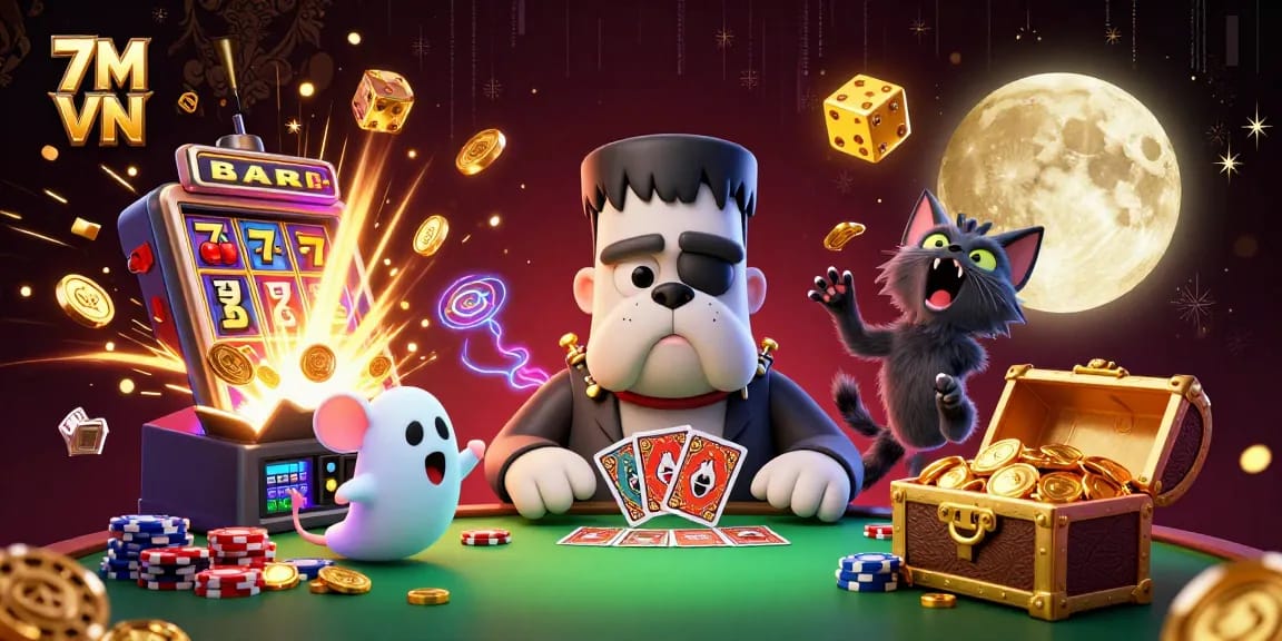 Engage with 7M VN for immersive sports betting experiences at the lively casino illustration.