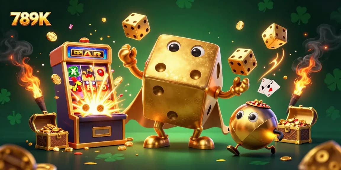 Experience thrilling gaming excitement with 789K's golden dice golem and jackpot treasures.