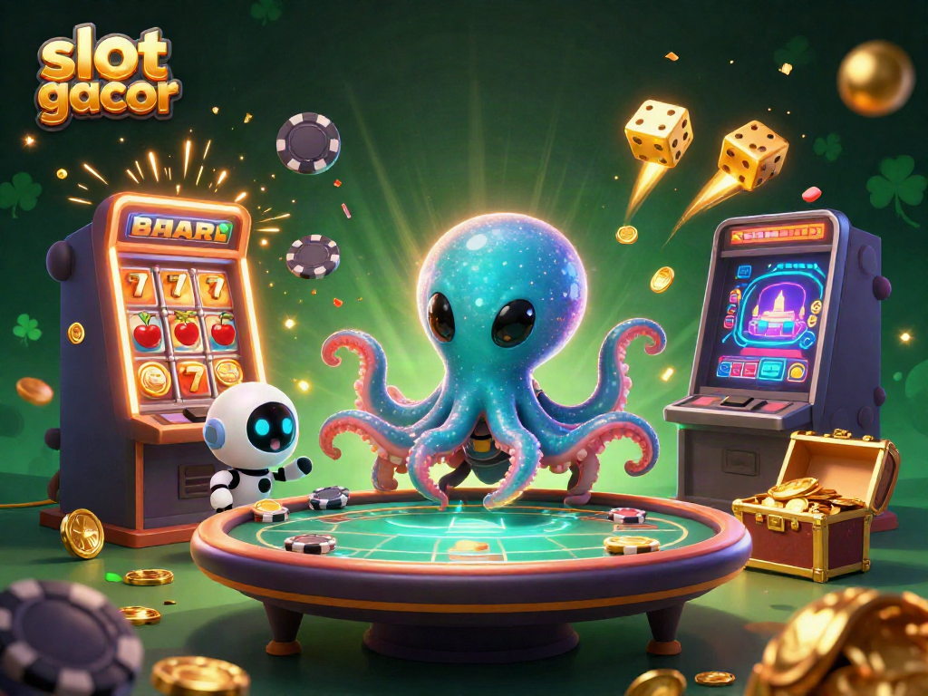 Genggam kemenangan dengan slot gacor pada ilustrasi kasino alien yang penuh warna.
