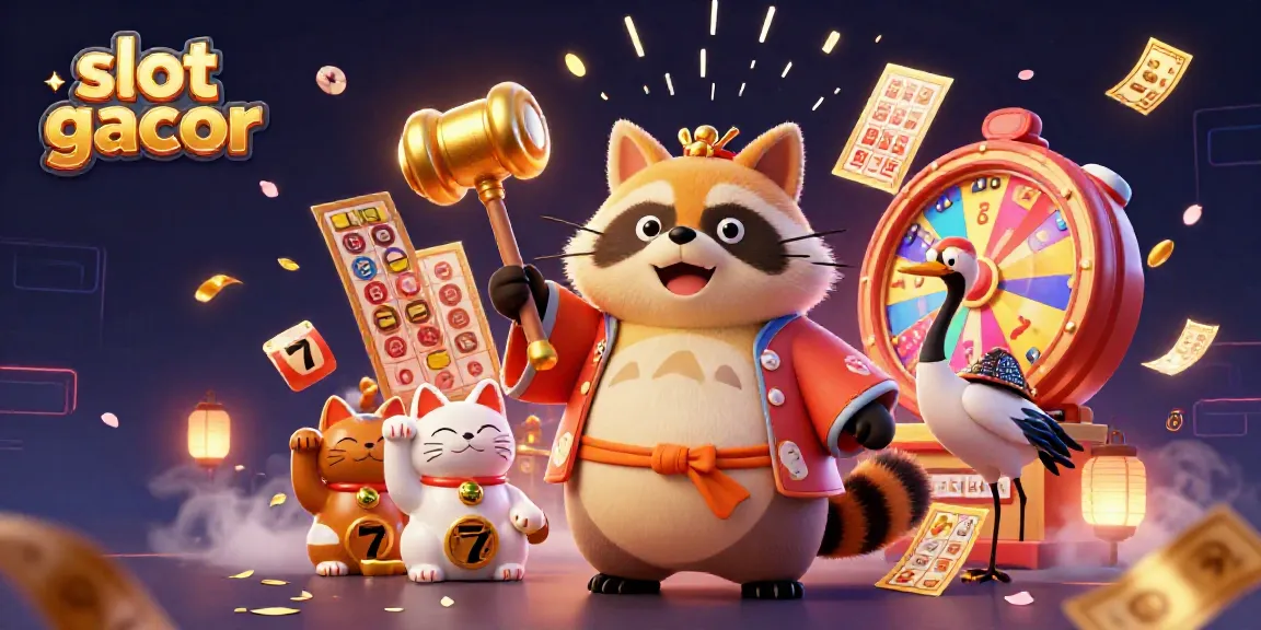 Experience the excitement of slot gacor with animated characters, vibrant slot reels, and a lively casino atmosphere.