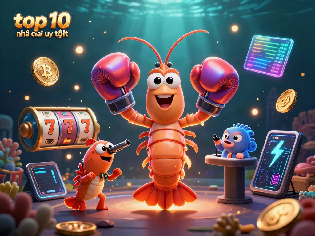 Experience the excitement of the top 10 nhà cái uy tín with vibrant casino symbols and characters